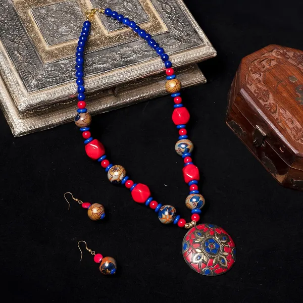 Product_Summary_Beadnest_Tibetan_Pendant_Necklace_Jewellery_Set_For_Women_Girls_Traditional_Afghani_Necklace_With_Tribal_Boho_Style_Earrings_In_Multicolor_Beads_Hook_Lock_Wedding_Retro_Vintage_Fashion_Wear