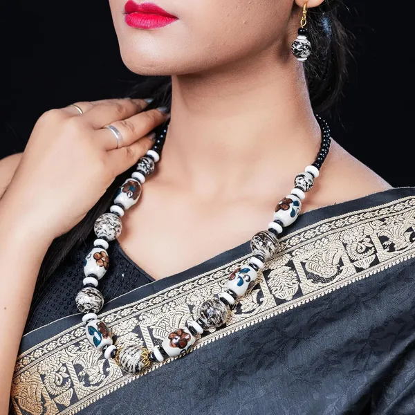 Beaded_Necklace_Earrings_Set_For_Women_Girls_Handmade_Ethnic_Jewellery_Artistic_Design_Hook_Clasp_Lightweight_Fashion_Statement_Vintage_Choker_Clubwear_Wedding_Gift_Set