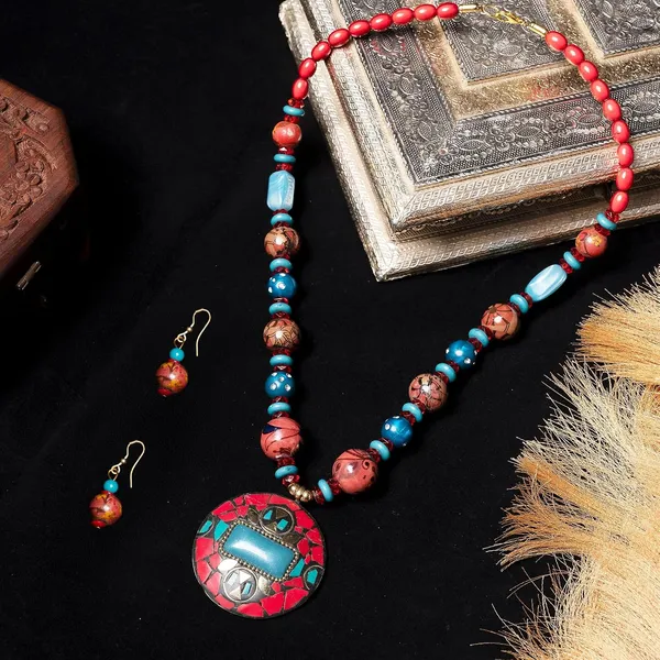 Product_Summary_Beadnest_Tibetan_Pendant_Necklace_Jewellery_Set_For_Women_Girls_Traditional_Afghani_Necklace_With_Tribal_Boho_Style_Earrings_In_Multicolor_Beads_Hook_Lock_Wedding_Retro_Vintage_Fashion_Wear