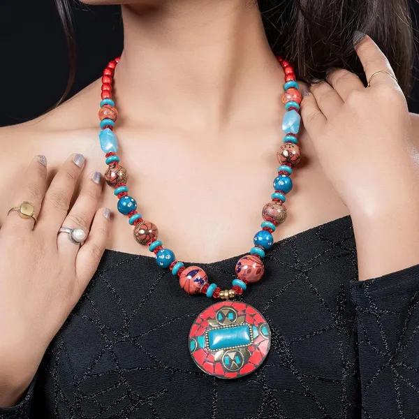 Product_Summary_Beadnest_Tibetan_Pendant_Necklace_Jewellery_Set_For_Women_Girls_Traditional_Afghani_Necklace_With_Tribal_Boho_Style_Earrings_In_Multicolor_Beads_Hook_Lock_Wedding_Retro_Vintage_Fashion_Wear