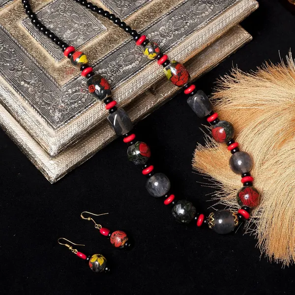 Beaded_Necklace_Earrings_Set_For_Women_Girls_Handmade_Ethnic_Jewellery_Artistic_Design_Hook_Clasp_Lightweight_Fashion_Statement_Vintage_Choker_Clubwear_Wedding_Gift_Set