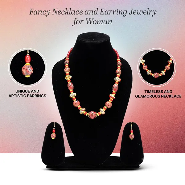 Beaded_Necklace_Earrings_Set_For_Women_Girls_Handmade_Ethnic_Jewellery_Artistic_Design_Hook_Clasp_Lightweight_Fashion_Statement_Vintage_Choker_Clubwear_Wedding_Gift_Set