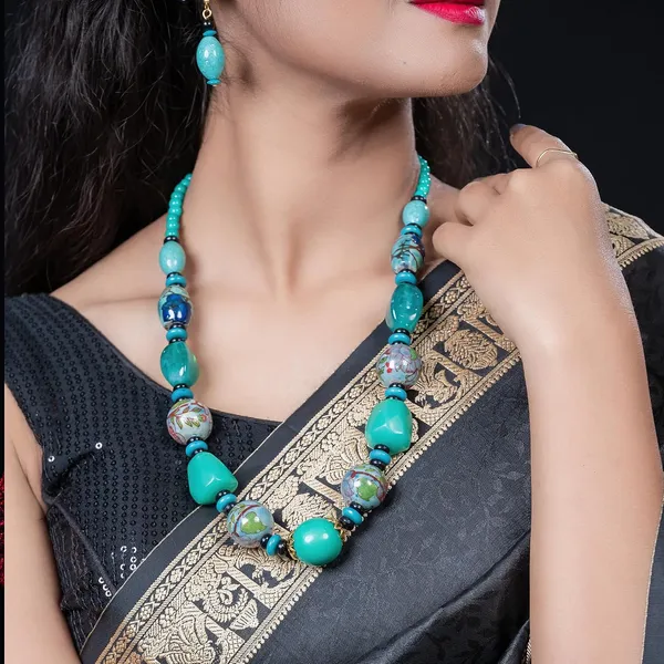 Beaded_Necklace_Earrings_Set_For_Women_Girls_Handmade_Ethnic_Jewellery_Artistic_Design_Hook_Clasp_Lightweight_Fashion_Statement_Vintage_Choker_Clubwear_Wedding_Gift_Set