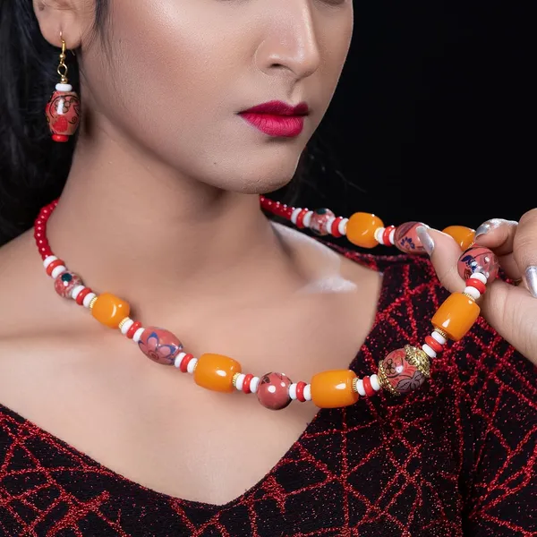 Beaded_Necklace_Earrings_Set_For_Women_Girls_Handmade_Ethnic_Jewellery_Artistic_Design_Hook_Clasp_Lightweight_Fashion_Statement_Vintage_Choker_Clubwear_Wedding_Gift_Set