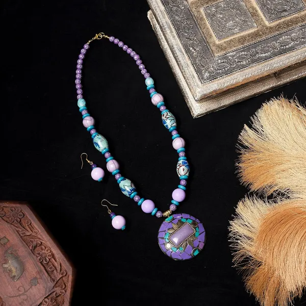 Product_Summary_Beadnest_Tibetan_Pendant_Necklace_Jewellery_Set_For_Women_Girls_Traditional_Afghani_Necklace_With_Tribal_Boho_Style_Earrings_In_Multicolor_Beads_Hook_Lock_Wedding_Retro_Vintage_Fashion_Wear