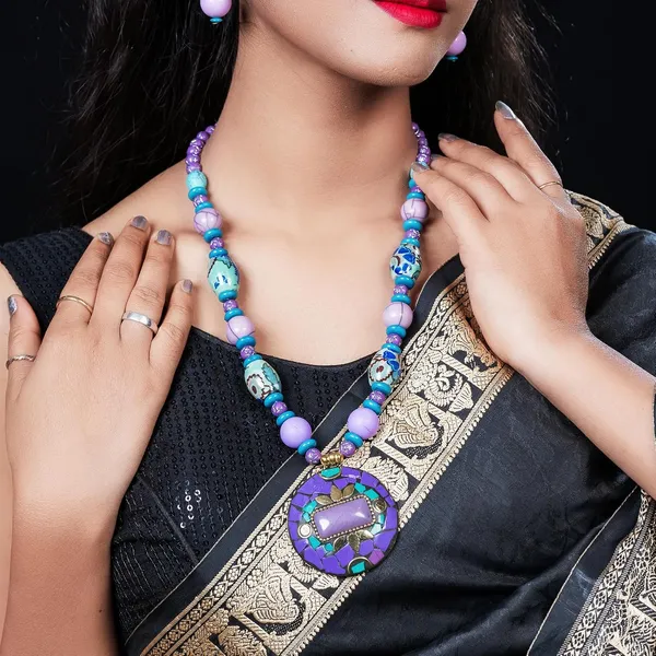 Product_Summary_Beadnest_Tibetan_Pendant_Necklace_Jewellery_Set_For_Women_Girls_Traditional_Afghani_Necklace_With_Tribal_Boho_Style_Earrings_In_Multicolor_Beads_Hook_Lock_Wedding_Retro_Vintage_Fashion_Wear
