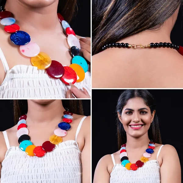 Multicolor_Beaded_Statement_Necklace_For_Women_And_Girls_Oval_Shaped_Large_Round_Bead_Vintage_Jewellery_Retro_Boho_Trendy_Fashion_Wedding_Celebratory_Beach_Wear_For_Ladies_Gifting