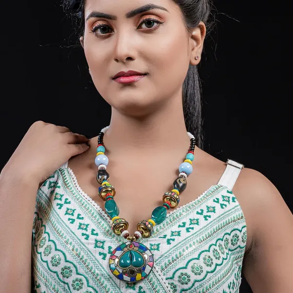Tibetan_Pendant_Necklace_Jewellery_For_Women_Girls_Traditional_Afghani_Handcrafted_With_Tribal_Style_Multicolor_Beads_Lightweight_Boho_Statement_Ethnic_Wedding_Gift