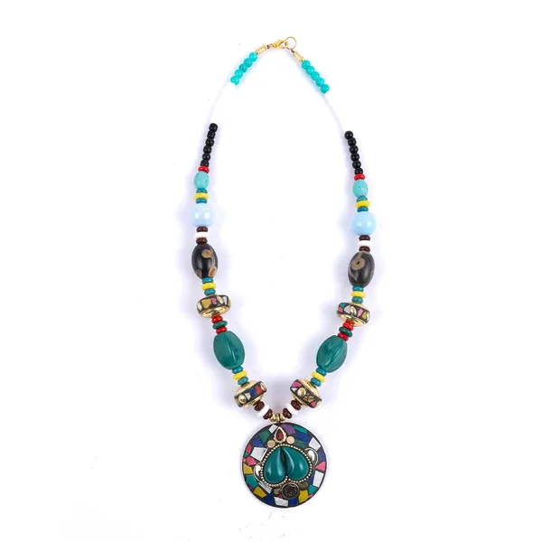 Tibetan_Pendant_Necklace_Jewellery_For_Women_Girls_Traditional_Afghani_Handcrafted_With_Tribal_Style_Multicolor_Beads_Lightweight_Boho_Statement_Ethnic_Wedding_Gift
