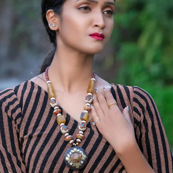 Tibetan_Pendant_Necklace_Jewellery_For_Women_Girls_Traditional_Afghani_Handcrafted_With_Tribal_Style_Multicolor_Beads_Lightweight_Boho_Statement_Ethnic_Wedding_Gift