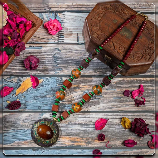 Tibetan_Pendant_Necklace_Jewellery_For_Women_Girls_Traditional_Afghani_Handcrafted_With_Tribal_Style_Multicolor_Beads_Lightweight_Boho_Statement_Ethnic_Wedding_Gift