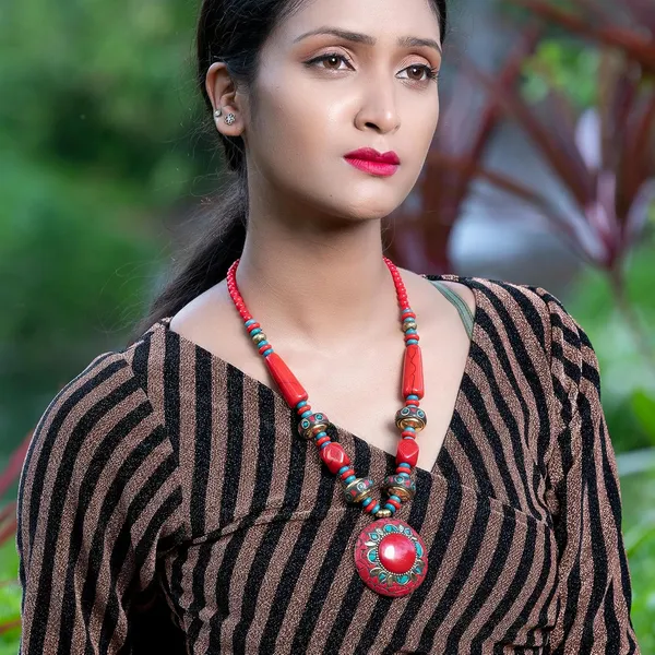 Tibetan_Pendant_Necklace_Jewellery_For_Women_Girls_Traditional_Afghani_Handcrafted_With_Tribal_Style_Multicolor_Beads_Lightweight_Boho_Statement_Ethnic_Wedding_Gift