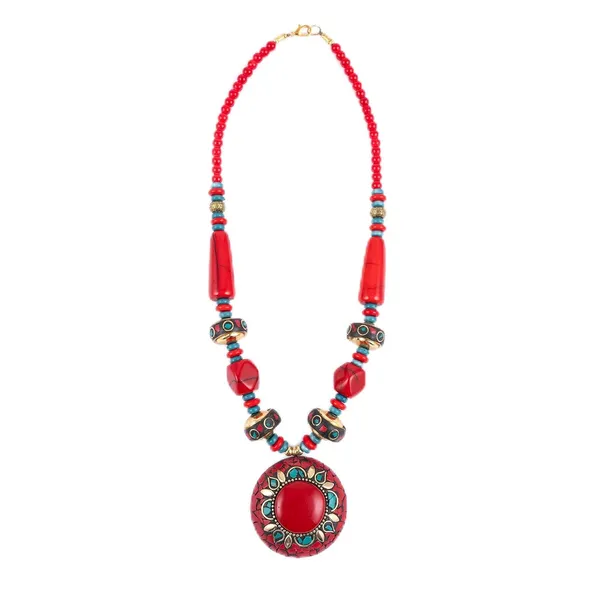 Tibetan_Pendant_Necklace_Jewellery_For_Women_Girls_Traditional_Afghani_Handcrafted_With_Tribal_Style_Multicolor_Beads_Lightweight_Boho_Statement_Ethnic_Wedding_Gift