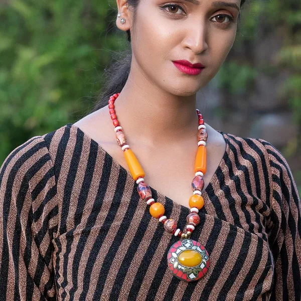 Tibetan_Pendant_Necklace_Jewellery_For_Women_Girls_Traditional_Afghani_Handcrafted_With_Tribal_Style_Multicolor_Beads_Lightweight_Boho_Statement_Ethnic_Wedding_Gift