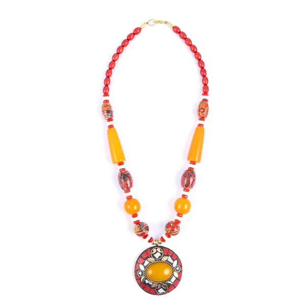 Tibetan_Pendant_Necklace_Jewellery_For_Women_Girls_Traditional_Afghani_Handcrafted_With_Tribal_Style_Multicolor_Beads_Lightweight_Boho_Statement_Ethnic_Wedding_Gift