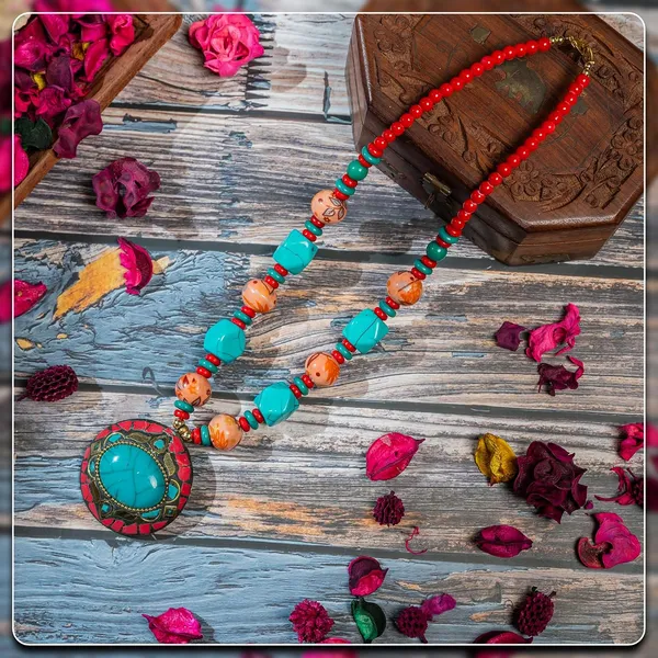 Product_Summary_Beadnest_Tibetan_Pendant_Necklace_Jewellery_For_Women_Girls_Traditional_Afghani_Handcrafted_With_Tribal_Style_Multicolor_Beads_Lightweight_Boho_Statement_Ethnic_Wedding_Gift
