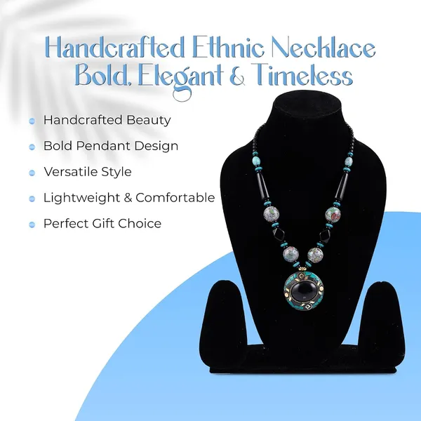 Tibetan_Pendant_Necklace_Jewellery_For_Women_Girls_Traditional_Afghani_Handcrafted_With_Tribal_Style_Multicolor_Beads_Lightweight_Boho_Statement_Ethnic_Wedding_Gift
