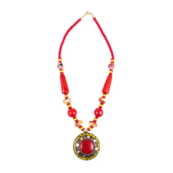 Tibetan_Pendant_Necklace_Jewellery_For_Women_Girls_Traditional_Afghani_Handcrafted_With_Tribal_Style_Multicolor_Beads_Lightweight_Boho_Statement_Ethnic_Wedding_Gift