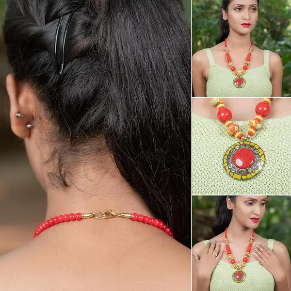 Tibetan_Pendant_Necklace_Jewellery_For_Women_Girls_Traditional_Afghani_Handcrafted_With_Tribal_Style_Multicolor_Beads_Lightweight_Boho_Statement_Ethnic_Wedding_Gift