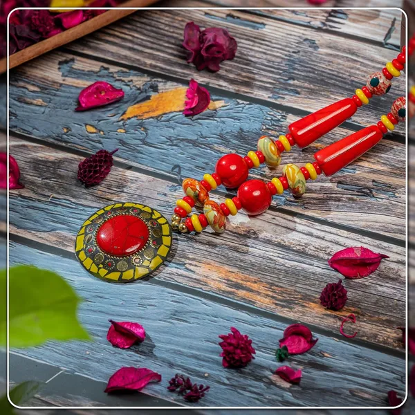 Tibetan_Pendant_Necklace_Jewellery_For_Women_Girls_Traditional_Afghani_Handcrafted_With_Tribal_Style_Multicolor_Beads_Lightweight_Boho_Statement_Ethnic_Wedding_Gift