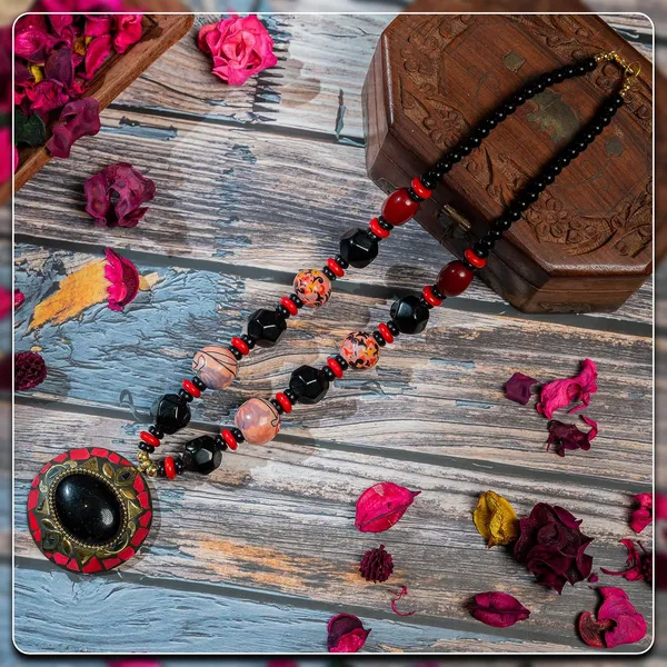 Tibetan_Pendant_Necklace_Jewellery_For_Women_Girls_Traditional_Afghani_Handcrafted_With_Tribal_Style_Multicolor_Beads_Lightweight_Boho_Statement_Ethnic_Wedding_Gift