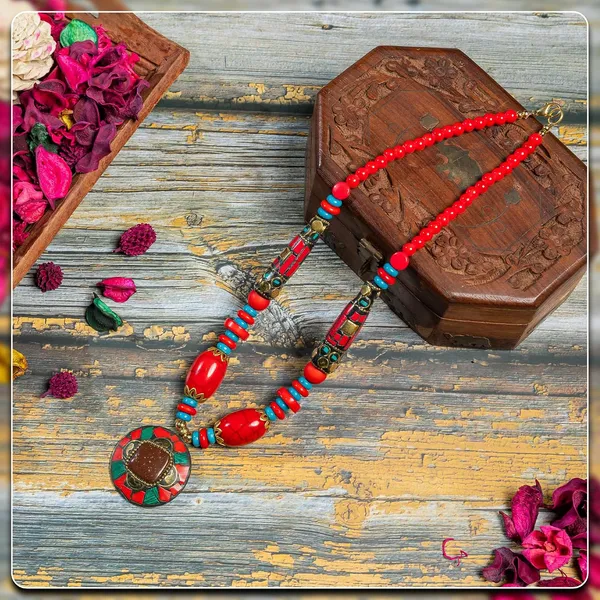 Tibetan_Pendant_Necklace_Jewellery_For_Women_Girls_Traditional_Afghani_Handcrafted_With_Tribal_Style_Multicolor_Beads_Lightweight_Boho_Statement_Ethnic_Wedding_Gift