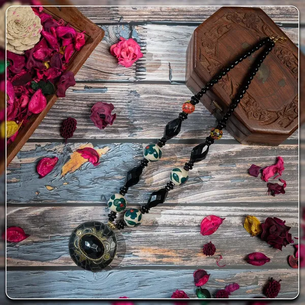 Tibetan_Pendant_Necklace_Jewellery_For_Women_Girls_Traditional_Afghani_Handcrafted_With_Tribal_Style_Multicolor_Beads_Lightweight_Boho_Statement_Ethnic_Wedding_Gift