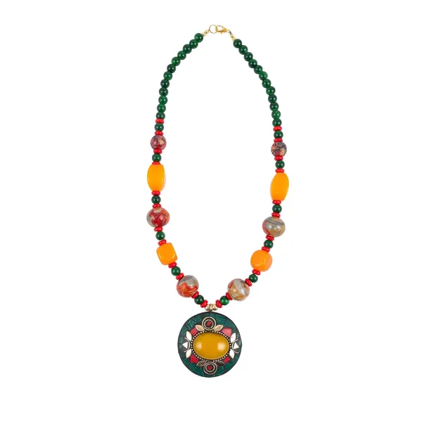 Tibetan_Pendant_Necklace_Jewellery_For_Women_Girls_Traditional_Afghani_Handcrafted_With_Tribal_Style_Multicolor_Beads_Lightweight_Boho_Statement_Ethnic_Wedding_Gift
