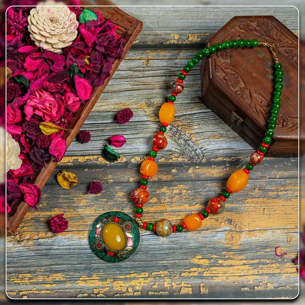 Tibetan_Pendant_Necklace_Jewellery_For_Women_Girls_Traditional_Afghani_Handcrafted_With_Tribal_Style_Multicolor_Beads_Lightweight_Boho_Statement_Ethnic_Wedding_Gift