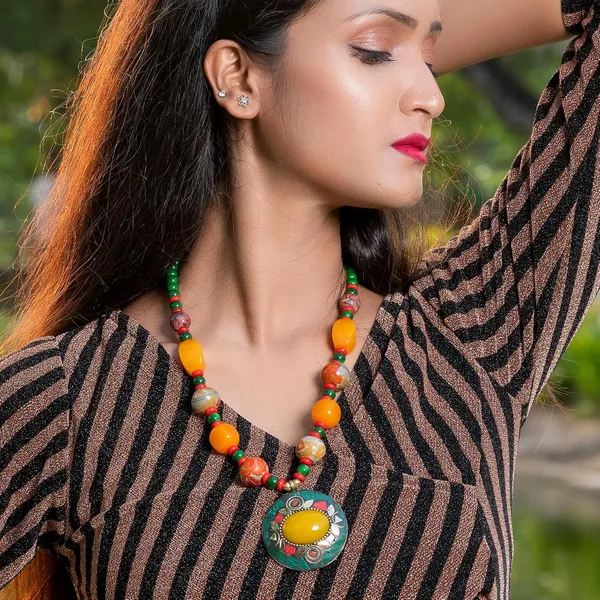Tibetan_Pendant_Necklace_Jewellery_For_Women_Girls_Traditional_Afghani_Handcrafted_With_Tribal_Style_Multicolor_Beads_Lightweight_Boho_Statement_Ethnic_Wedding_Gift