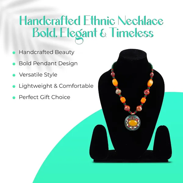 Tibetan_Pendant_Necklace_Jewellery_For_Women_Girls_Traditional_Afghani_Handcrafted_With_Tribal_Style_Multicolor_Beads_Lightweight_Boho_Statement_Ethnic_Wedding_Gift