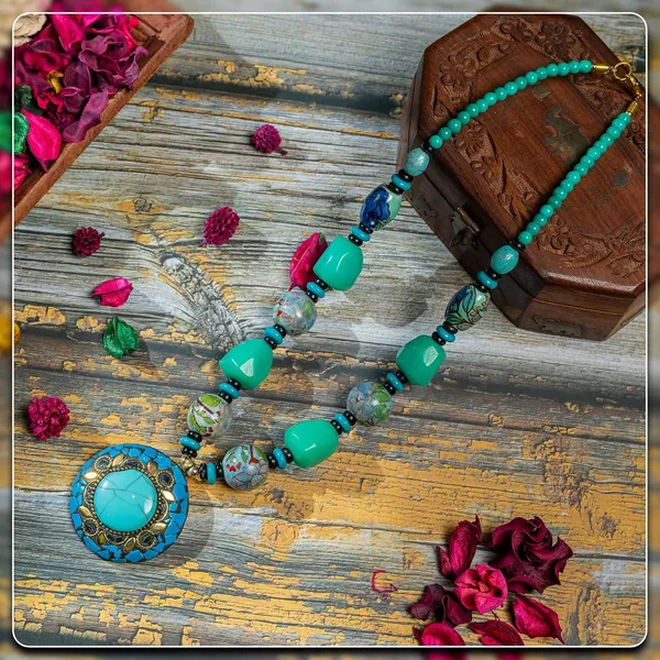 Tibetan_Pendant_Necklace_Jewellery_For_Women_Girls_Traditional_Afghani_Handcrafted_With_Tribal_Style_Multicolor_Beads_Lightweight_Boho_Statement_Ethnic_Wedding_Gift