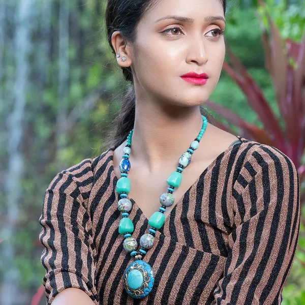 Tibetan_Pendant_Necklace_Jewellery_For_Women_Girls_Traditional_Afghani_Handcrafted_With_Tribal_Style_Multicolor_Beads_Lightweight_Boho_Statement_Ethnic_Wedding_Gift