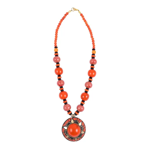Tibetan_Pendant_Necklace_Jewellery_For_Women_Girls_Traditional_Afghani_Handcrafted_With_Tribal_Style_Multicolor_Beads_Lightweight_Boho_Statement_Ethnic_Wedding_Gift