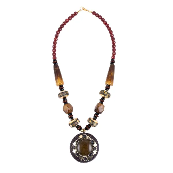 Tibetan_Pendant_Necklace_Jewellery_For_Women_Girls_Traditional_Afghani_Handcrafted_With_Tribal_Style_Multicolor_Beads_Lightweight_Boho_Statement_Ethnic_Wedding_Gift
