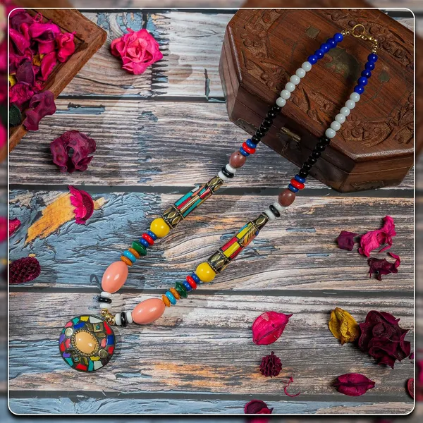 Tibetan_Pendant_Necklace_Jewellery_For_Women_Girls_Traditional_Afghani_Handcrafted_With_Tribal_Style_Multicolor_Beads_Lightweight_Boho_Statement_Ethnic_Wedding_Gift