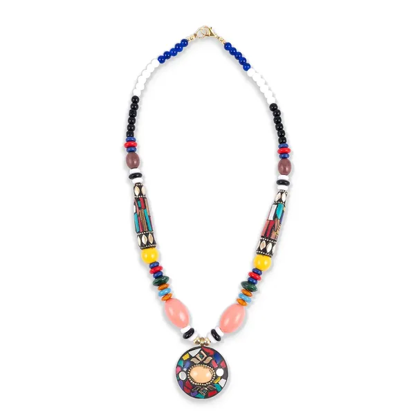 Tibetan_Pendant_Necklace_Jewellery_For_Women_Girls_Traditional_Afghani_Handcrafted_With_Tribal_Style_Multicolor_Beads_Lightweight_Boho_Statement_Ethnic_Wedding_Gift