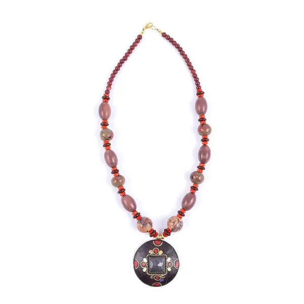 Tibetan_Pendant_Necklace_Jewellery_For_Women_Girls_Traditional_Afghani_Handcrafted_With_Tribal_Style_Multicolor_Beads_Lightweight_Boho_Statement_Ethnic_Wedding_Gift