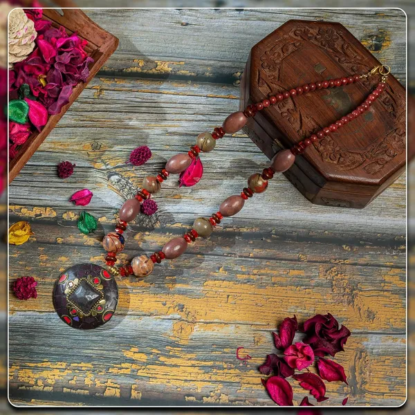 Tibetan_Pendant_Necklace_Jewellery_For_Women_Girls_Traditional_Afghani_Handcrafted_With_Tribal_Style_Multicolor_Beads_Lightweight_Boho_Statement_Ethnic_Wedding_Gift