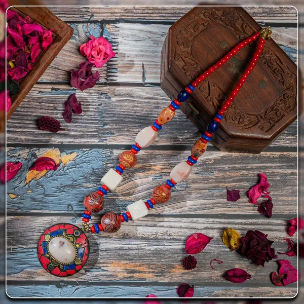 Tibetan_Pendant_Necklace_Jewellery_For_Women_Girls_Traditional_Afghani_Handcrafted_With_Tribal_Style_Multicolor_Beads_Lightweight_Boho_Statement_Ethnic_Wedding_Gift