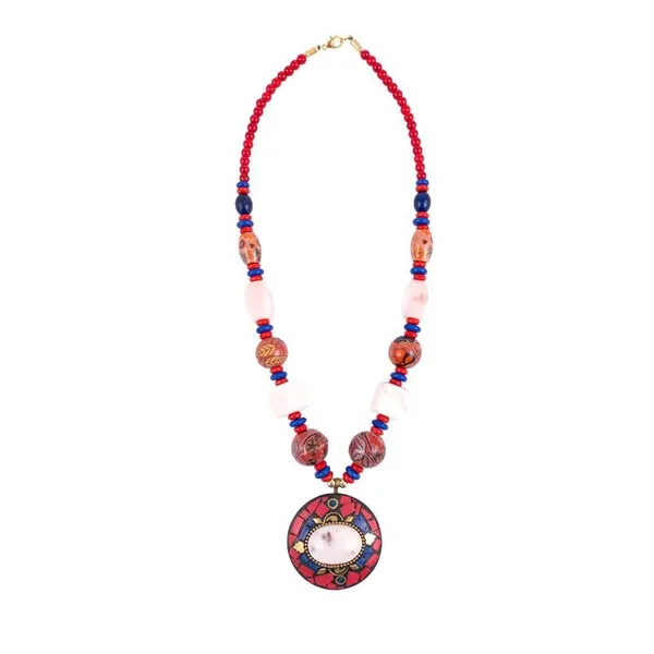 Tibetan_Pendant_Necklace_Jewellery_For_Women_Girls_Traditional_Afghani_Handcrafted_With_Tribal_Style_Multicolor_Beads_Lightweight_Boho_Statement_Ethnic_Wedding_Gift