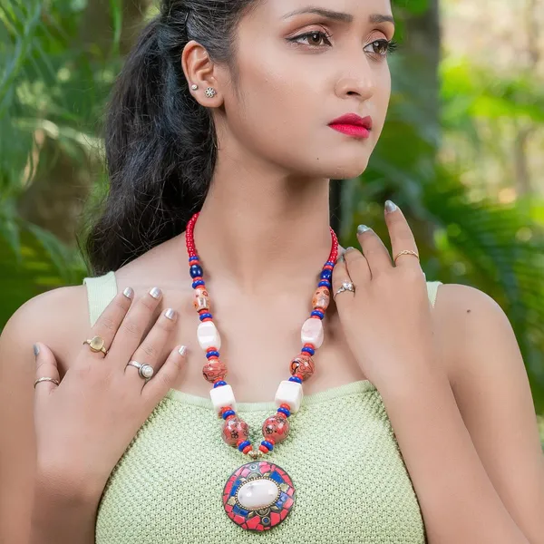Tibetan_Pendant_Necklace_Jewellery_For_Women_Girls_Traditional_Afghani_Handcrafted_With_Tribal_Style_Multicolor_Beads_Lightweight_Boho_Statement_Ethnic_Wedding_Gift