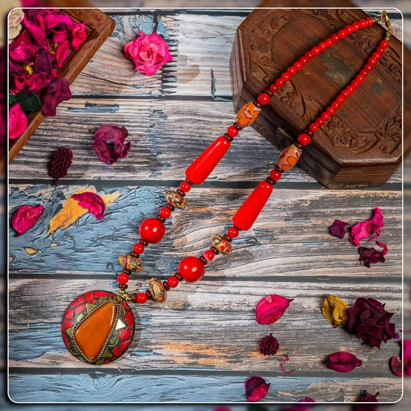 Tibetan_Pendant_Necklace_Jewellery_For_Women_Girls_Traditional_Afghani_Handcrafted_With_Tribal_Style_Multicolor_Beads_Lightweight_Boho_Statement_Ethnic_Wedding_Gift
