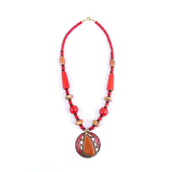 Tibetan_Pendant_Necklace_Jewellery_For_Women_Girls_Traditional_Afghani_Handcrafted_With_Tribal_Style_Multicolor_Beads_Lightweight_Boho_Statement_Ethnic_Wedding_Gift