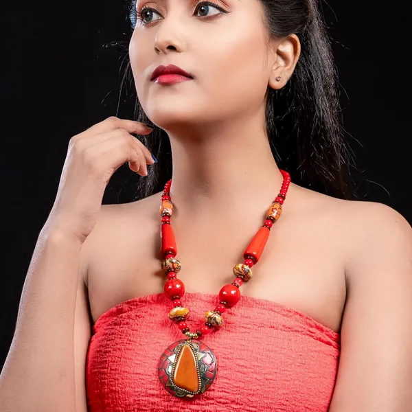 Tibetan_Pendant_Necklace_Jewellery_For_Women_Girls_Traditional_Afghani_Handcrafted_With_Tribal_Style_Multicolor_Beads_Lightweight_Boho_Statement_Ethnic_Wedding_Gift