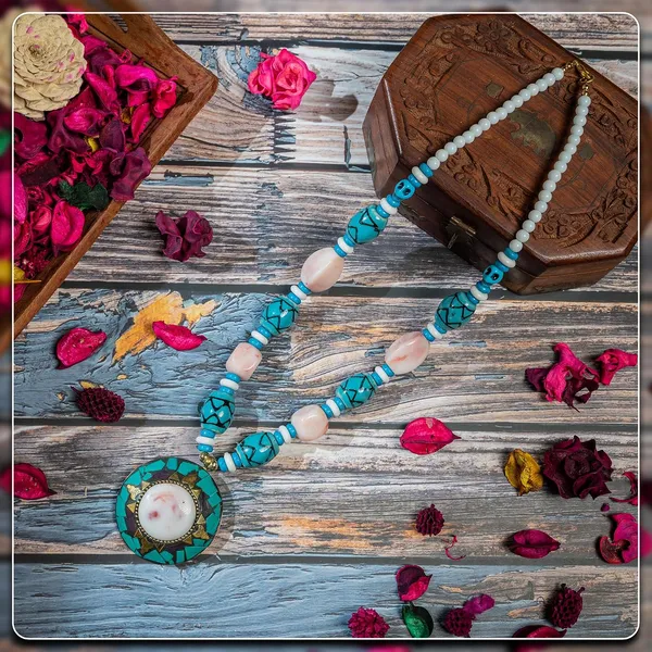 Tibetan_Pendant_Necklace_Jewellery_For_Women_Girls_Traditional_Afghani_Handcrafted_With_Tribal_Style_Multicolor_Beads_Lightweight_Boho_Statement_Ethnic_Wedding_Gift