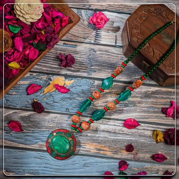 Tibetan_Pendant_Necklace_Jewellery_For_Women_Girls_Traditional_Afghani_Handcrafted_With_Tribal_Style_Multicolor_Beads_Lightweight_Boho_Statement_Ethnic_Wedding_Gift