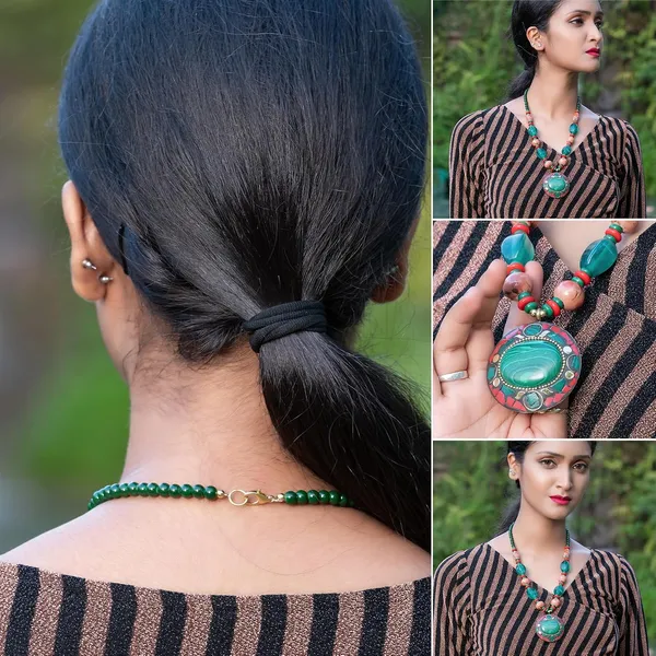 Tibetan_Pendant_Necklace_Jewellery_For_Women_Girls_Traditional_Afghani_Handcrafted_With_Tribal_Style_Multicolor_Beads_Lightweight_Boho_Statement_Ethnic_Wedding_Gift