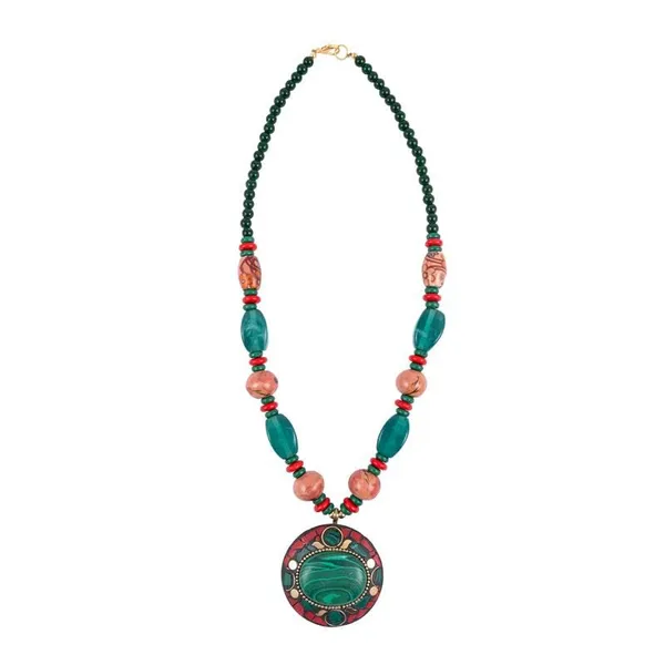 Tibetan_Pendant_Necklace_Jewellery_For_Women_Girls_Traditional_Afghani_Handcrafted_With_Tribal_Style_Multicolor_Beads_Lightweight_Boho_Statement_Ethnic_Wedding_Gift