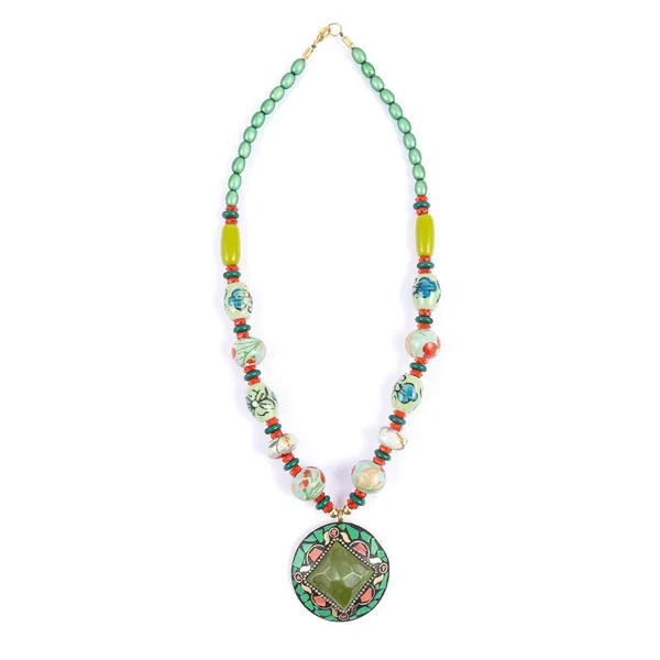Tibetan_Pendant_Necklace_Jewellery_For_Women_Girls_Traditional_Afghani_Handcrafted_With_Tribal_Style_Multicolor_Beads_Lightweight_Boho_Statement_Ethnic_Wedding_Gift